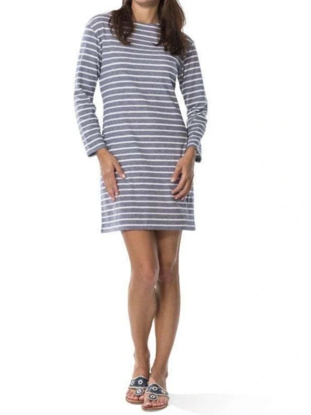 Sail to Sable Women's Blue White Striped Long Sleeve Mini Dress Size Large